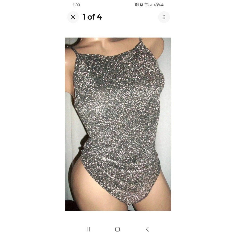 Divided by‎ H&M Silver Metallic Nylon Bodysuit Top Medium
